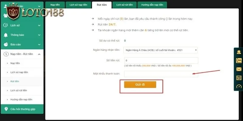 Hướng dẫn người chơi rút tiền Loto188 đơn giản, dễ hiểu nhất 1 Tuyệt đối không gian lận khi chơi game tại Loto188 thì mới rút được tiền